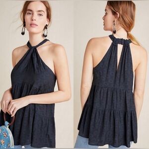 Anthropologie Womens Lavinia High Neck Black Tiered Halter Blouse Size Small